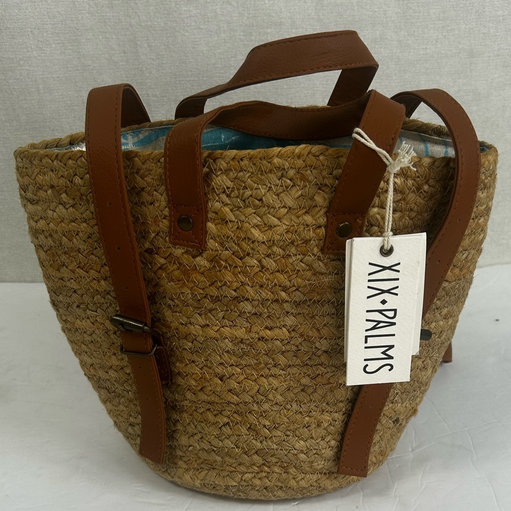 XIX Palms Shorebreak Brown Woven Insulated Beach Bag Hemp Jute Bucket Backpack